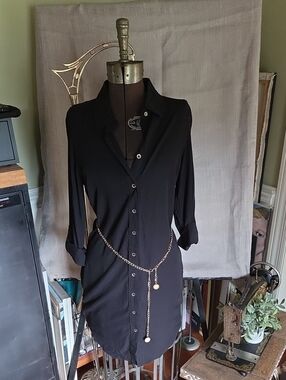 GUESS Black Button-Down Shirt Dress S